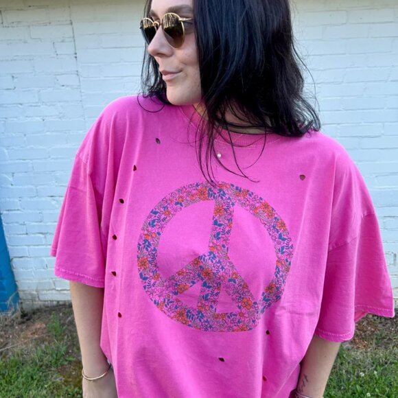 Oversized Distressed Peace Sign T-Shirt | NWT - Picture 2 of 2